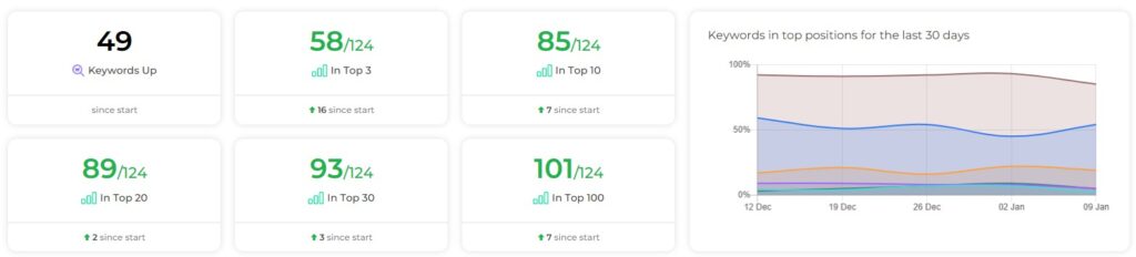 58 keywords achieved Top 3 rankings on Google