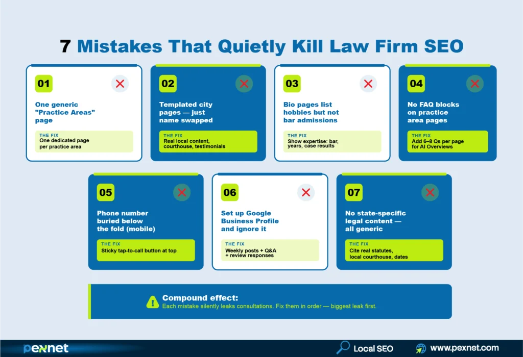 Seven SEO mistakes that hurt law firm rankings